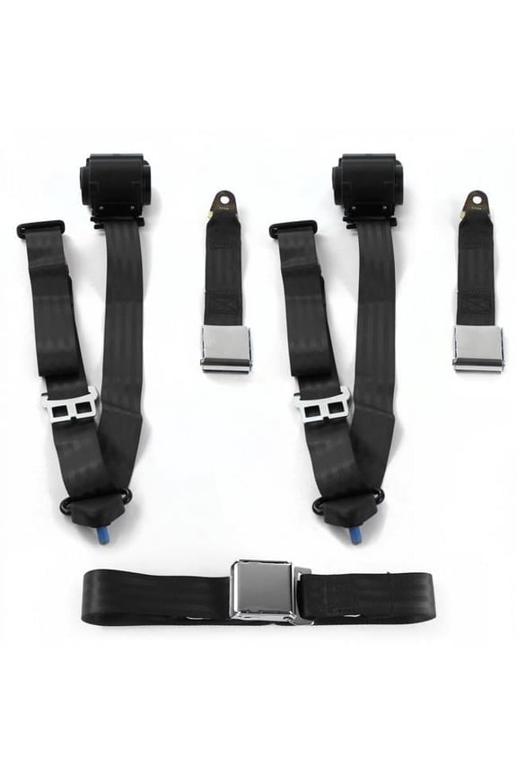 Chevy S10 Blazer 1982-1994 Airplane 3 Point Black Retractable Bench Seat Belt Kit - 3 Belts