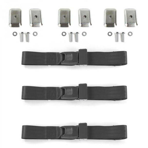 SafeTboy Desoto 1929-1945 Standard 2 Point Charcoal Lap Bench Seat Belt Kit with Bracketry - 3 Belts