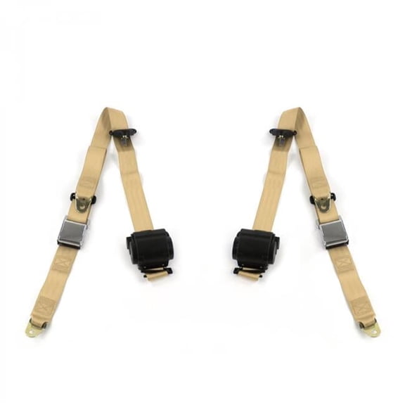 SafeTboy Desoto 1946-1961 Airplane 3 Point Tan Retractable Bucket Seat Belt Kit - 2 Belts