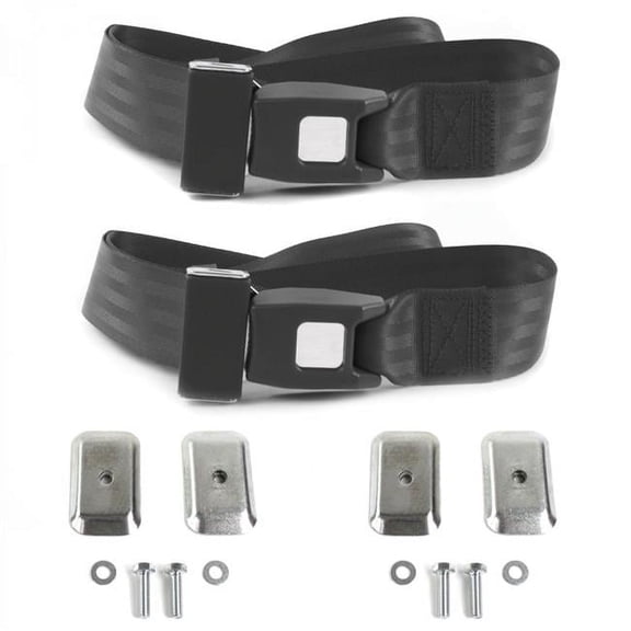 SafeTboy Desoto 1946-1961 Standard 2 Point Charcoal Lap Bucket Seat Belt Kit with Bracketry - 2 Belts