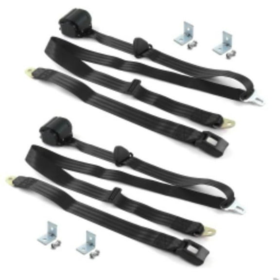 SafeTboy Desoto 1946-1961 Standard 3 Point Black Retractable Bucket Seat Belt Kit with Bracketry - 2 Belts