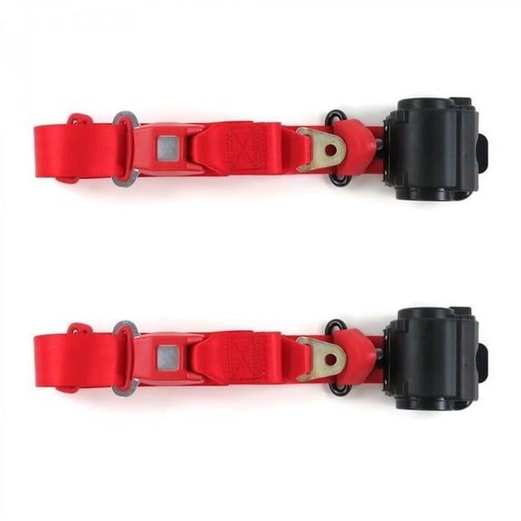 SafeTboy  Desoto 1946-1961 Standard 3 Point Red Retractable Bucket Seat Belt Kit - 2 Belts