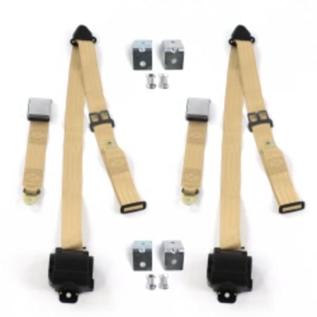 SafeTboy Ford 1933-1934 Model C Airplane 3 Point Tan Retractable Bucket Seat Belt Kit with Bracketry - 2 Belts