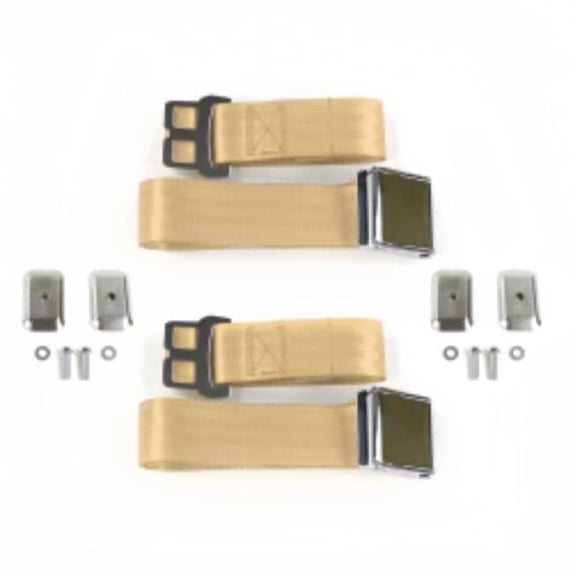 SafeTboy Ford Bronco 1966-1977 Airplane 2 Point Tan Lap Bucket Seat Belt Kit with Bracketry - 2 Belts
