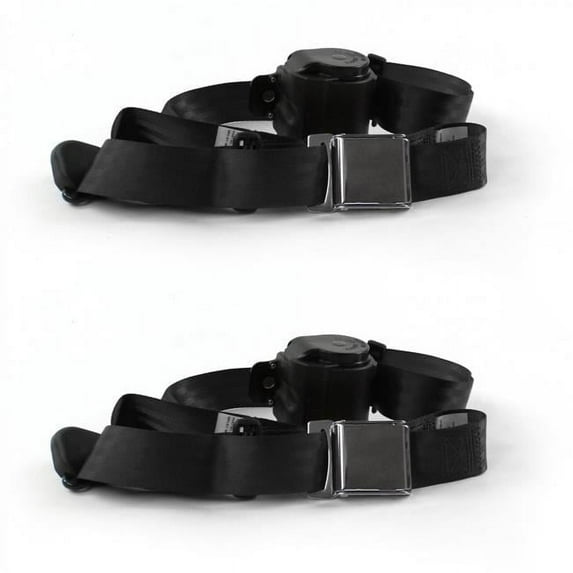SafeTboy Ford Fairlane 1966-1967 Airplane 3 Point Black Retractable Bucket Seat Belt Kit - 2 Belts