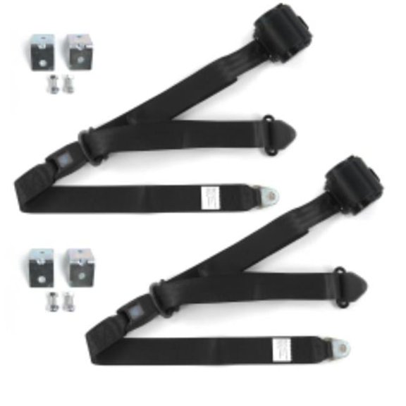 SafeTboy Ford Falcon 1964-1965 Standard 3 Point Black Retractable Bucket Seat Belt Kit with Bracketry - 2 Belts