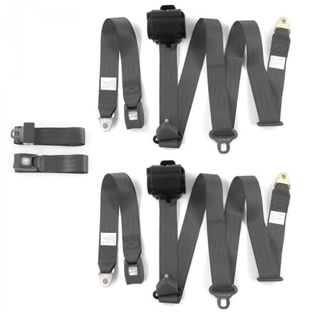 SafeTboy Ford Mustang 1971-1973 Standard 3 Point Charcoal Retractable Bench Seat Belt Kit - 3 Belts