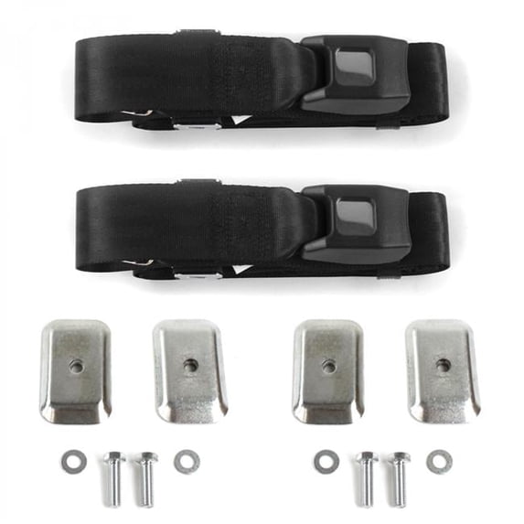 SafeTboy Ford Truck 1953-1956 Standard 2 Point Black Lap Bucket Seat Belt Kit with Bracketry - 2 Belts