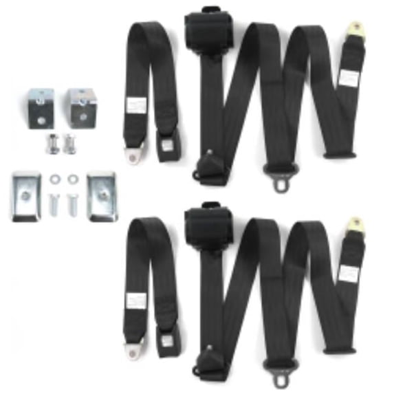 SafeTboy Ford Truck 1953-1956 Standard 3 Point Black Retractable Bucket Seat Belt Kit with Bracketry - 2 Belts