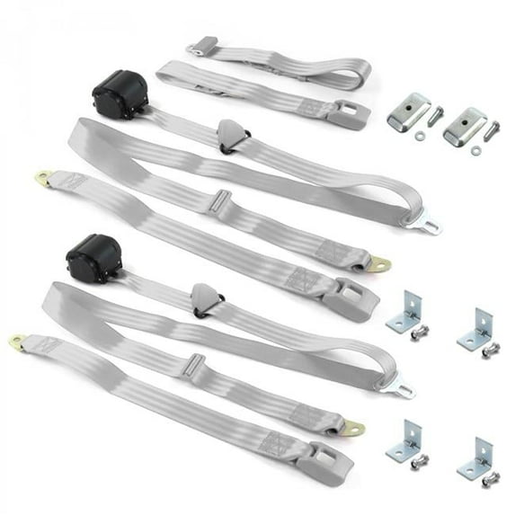 SafeTboy Jeep CJ-DJ 1971-1986 Standard 3 Point Gray & Grey Retractable Bench Seat Belt Kit with Bracketry - 3 Belts