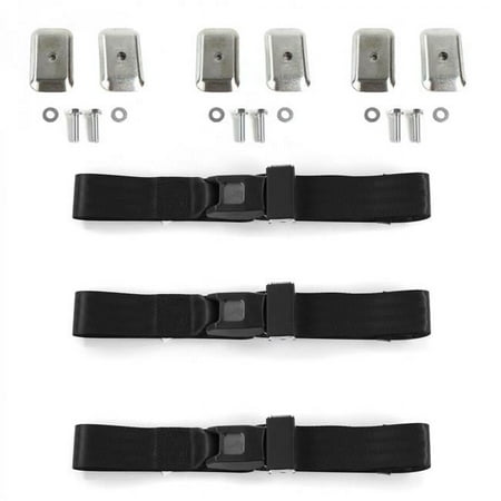 SafeTboy Standard 2 Point Black Lap Bench Seat Belt Kit with Bracketry for 1932 Ford Model B