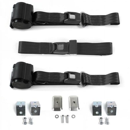 SafeTboy Standard 2 Point Black Retractable Bench Seat Belt Kit with Bracketry for 1971-1977 Ford Maverick