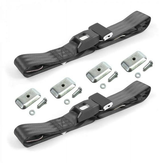 SafeTboy Standard 2 Point Charcoal Lap Bucket Seat Belt Kit with Bracketry for 1966-1977 Ford Bronco