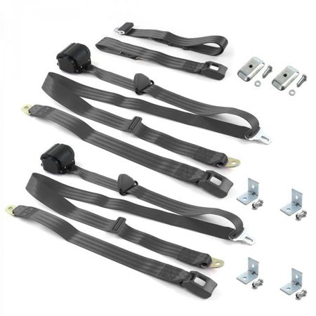 SafeTboy Standard 3 Point Charcoal Retractable Bench Seat Belt Kit with Bracketry for 1946-1968 Ford Anglia