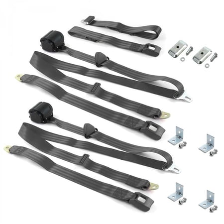 SafeTboy Standard 3 Point Charcoal Retractable Bench Seat Belt Kit with Bracketry for 1958 Chevy Impala - 3 Belts