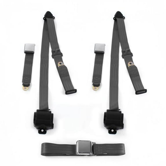 SafeTboy Triumph Herald 1959-1971 Airplane 3 Point Charcoal Retractable Bench Seat Belt Kit - 3 Belts