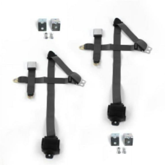 SafeTboy  VW Type 1 1968-1983 Airplane 3 Point Charcoal Retractable Bucket Seat Belt Kit with Bracketry - 2 Belts