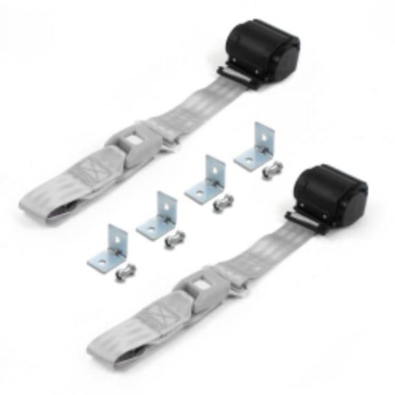 SafeTboy  VW Type 1 1968-1983 Standard 2 Point Gray & Grey Retractable Bucket Seat Belt Kit with Bracketry - 2 Belts