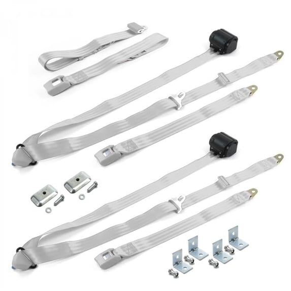 SafeTboy VW Type 1 Split 1947-1952 Standard 3 Point Gray & Grey Retractable Bench Seat Belt Kit with Bracketry - 3 Belts