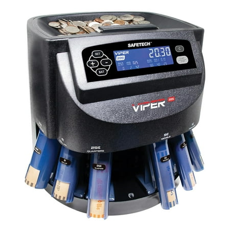 SafeTech Viper V395 Coin Counter, Sorter, and Wrapper, with 48 Preformed Wrappers and Dust Cover, STTE-1617