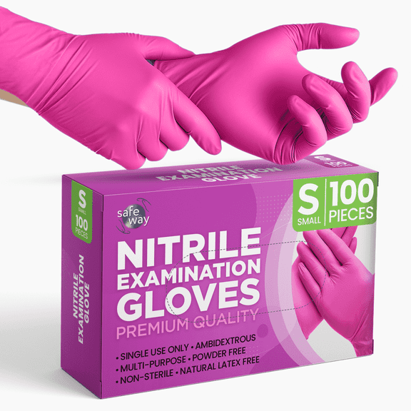 SAFEWAY USA Disposable Nitrile Gloves, Multi-Purpose Ambidextrous Design with Textured Fingertips for Salon, Esthetician, Nail Tech, Tattooing, House Chores, Food Prep and More. — (100 pcs, Small)