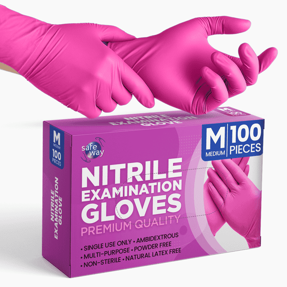 SAFEWAY USA Disposable Nitrile Gloves, Multi-Purpose Ambidextrous Design with Textured Fingertips for Salon, Esthetician, Nail Tech, Tattooing, House Chores, Food Prep and More. — (100 pcs, Medium)