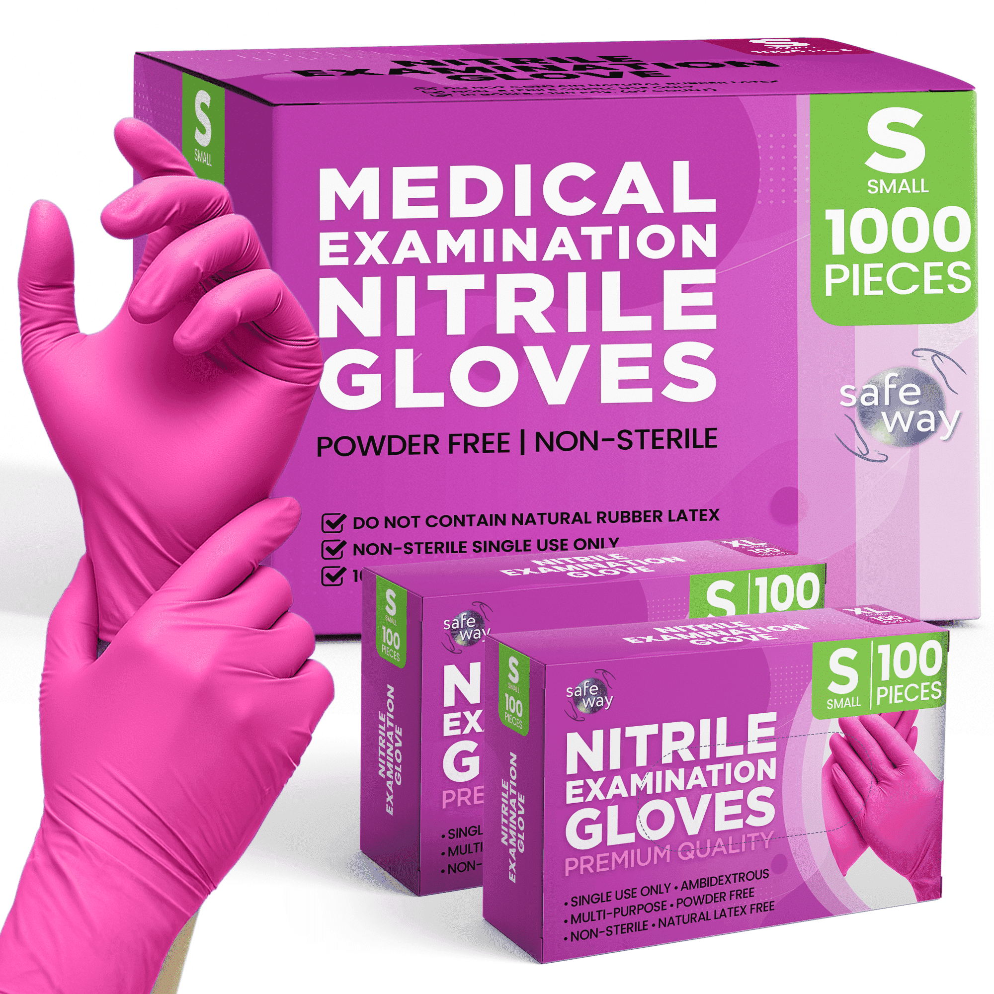 SAFEWAY USA Disposable Nitrile Gloves, Multi-Purpose Ambidextrous Design with Textured Fingertips for Salon, Esthetician, Nail Tech, Tattooing, House Chores, Food Prep and More. — (1000 pcs, Small)