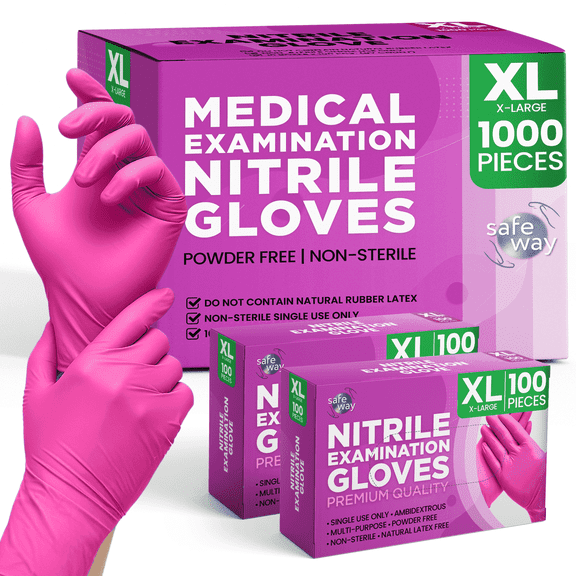 SAFEWAY USA Disposable Nitrile Gloves, Multi-Purpose Ambidextrous Design with Textured Fingertips for Salon, Esthetician, Nail Tech, Tattooing, House Chores, Food Prep and More. — (1000 pcs, X-Large)