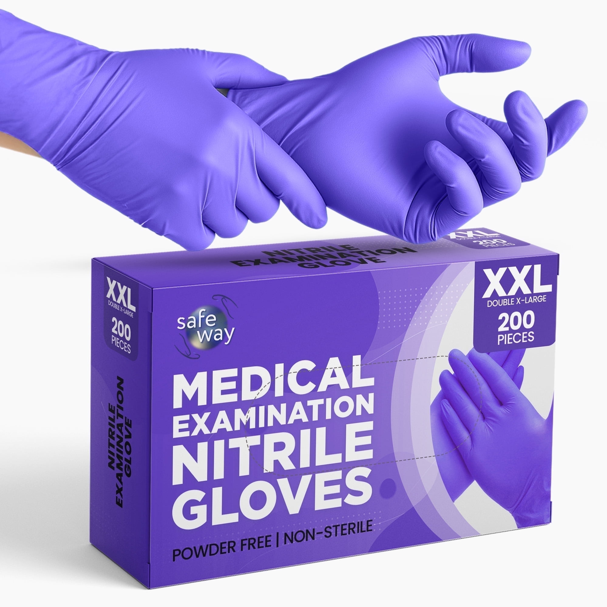 SAFEWAY USA Nitrile Gloves Disposable — Textured Fingertips, Non-Latex, Powder-Free and Multi-Purpose and Ambidextrous Design for House Cleaning, Food Prep, Esthetician and More —(200 pcs, 2X-Large)