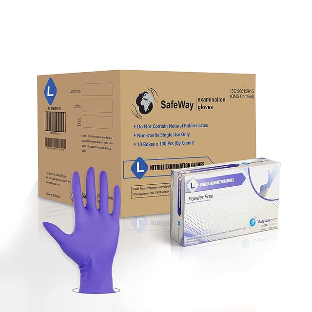 SafeWay Premium Nitrile Disposable Exam Gloves, Large, 1000/Box
