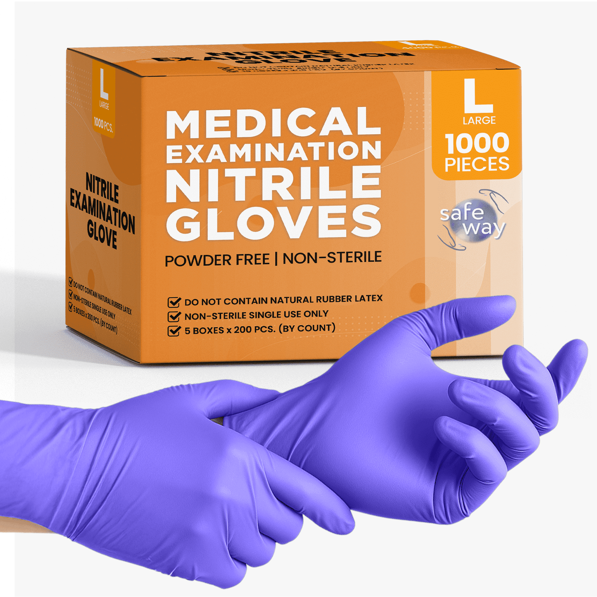 SAFEWAY USA Nitrile Gloves Disposable — Textured Fingertips, Non-Latex, Powder-Free and Multi-Purpose and Ambidextrous Design for House Cleaning, Food Prep, Esthetician and More —(1000 pcs, Large)
