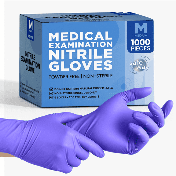 SAFEWAY USA Nitrile Gloves Disposable — Textured Fingertips, Non-Latex, Powder-Free and Multi-Purpose and Ambidextrous Design for House Cleaning, Food Prep, Esthetician and More —(1000 pcs, Medium)
