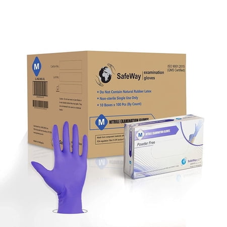 SafeWay Premium Nitrile Disposable Exam Gloves, Medium, 1000/Box Ambidextrous Gloves with Textured Fingertips, Food & Medical-Grade for Cooking, Cleaning, and Pet Care