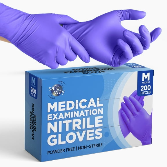 SAFEWAY USA Nitrile Gloves Disposable — Textured Fingertips, Non-Latex, Powder-Free and Multi-Purpose and Ambidextrous Design for House Cleaning, Food Prep, Esthetician and More —(200 pcs, Medium)