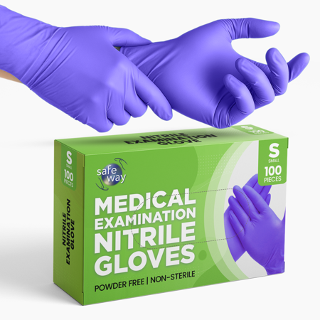 SAFEWAY USA Nitrile Gloves Disposable — Textured Fingertips, Non-Latex, Powder-Free and Multi-Purpose and Ambidextrous Design for House Cleaning, Food Prep, Esthetician and More — (100 pcs, Small)