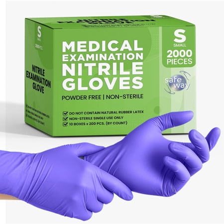 SAFEWAY USA Nitrile Gloves Disposable — Textured Fingertips, Non-Latex, Powder-Free and Multi-Purpose and Ambidextrous Design for House Cleaning, Food Prep, Esthetician and More —(2000 pcs, Small)