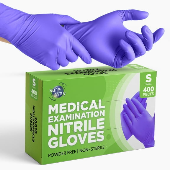 SAFEWAY USA Nitrile Gloves Disposable — Textured Fingertips, Non-Latex, Powder-Free and Multi-Purpose and Ambidextrous Design for House Cleaning, Food Prep, Esthetician and More — (400 pcs, Small)