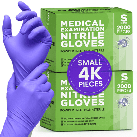 SAFEWAY USA Nitrile Gloves Disposable — Textured Fingertips, Non-Latex, Powder-Free and Multi-Purpose and Ambidextrous Design for House Cleaning, Food Prep, Esthetician and More —(4000 pcs, Small)