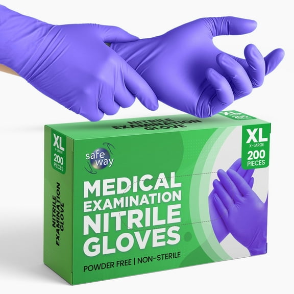SAFEWAY USA Nitrile Gloves Disposable — Textured Fingertips, Non-Latex, Powder-Free and Multi-Purpose and Ambidextrous Design for House Cleaning, Food Prep, Esthetician and More —(200 pcs, X-Large)