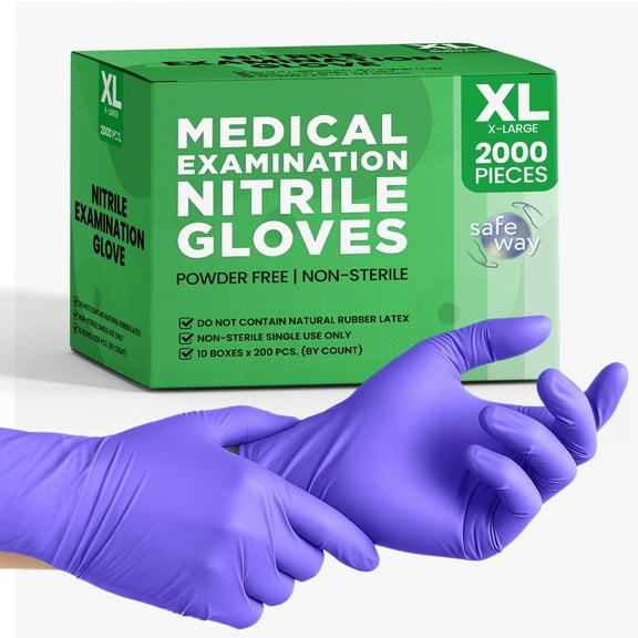 SAFEWAY USA Nitrile Gloves Disposable Textured Fingertips, Non-Latex, Powder-Free and Multi-Purpose and Ambidextrous Design for House Cleaning, Food Prep, Esthetician and More (2000 pcs, X-Large)