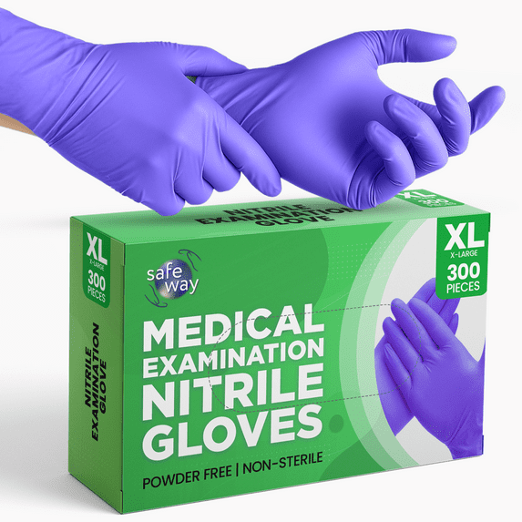 SAFEWAY USA Nitrile Gloves Disposable — Textured Fingertips, Non-Latex, Powder-Free and Multi-Purpose and Ambidextrous Design for House Cleaning, Food Prep, Esthetician and More —(300 pcs, X-Large)