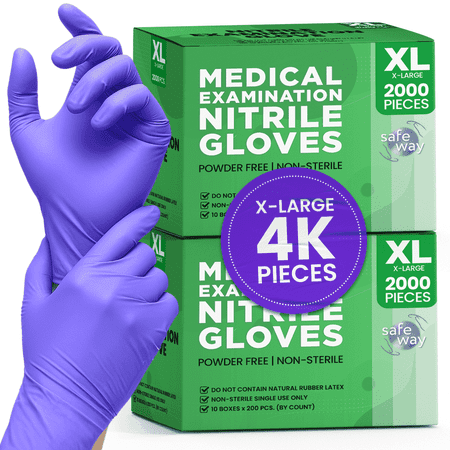 SAFEWAY USA Nitrile Gloves Disposable — Textured Fingertips, Non-Latex, Powder-Free and Multi-Purpose and Ambidextrous Design for House Cleaning, Food Prep, Esthetician and More —(4000 pcs, X-Large)