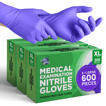 SAFEWAY USA Nitrile Gloves Disposable — Textured Fingertips, Non-Latex, Powder-Free and Multi-Purpose and Ambidextrous Design for House Cleaning, Food Prep, Esthetician and More —(600 pcs, X-Large)