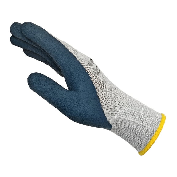 Safedenn Grey Blend Fabric Work Gloves with Crinkle Blue Latex Coating, 6 Pairs,L