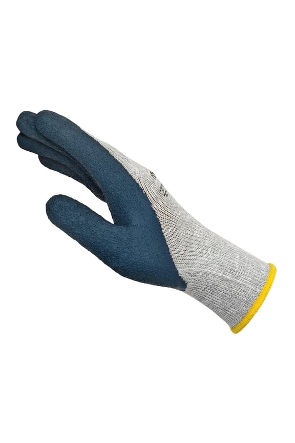 Grey Blend Fabric Work Gloves with Crinkle Blue Latex Coating, 6 Pairs,L