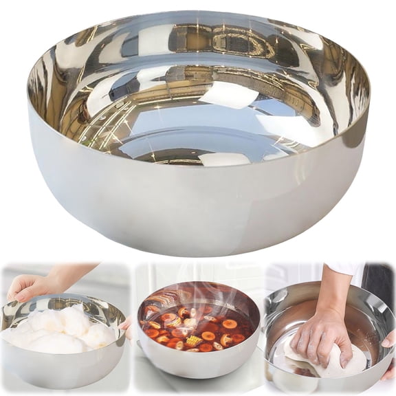 Safeglitz 12.6 Inch Stainless Steel Mixing Bowl - Extra Large Metal Basin with Flat Bottom, Heavy-Gauge, Rolled Rim, For Dough Mixing, Dish Tub or Foot Soak, 1PC
