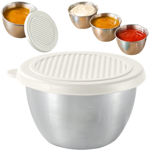 Safeglitz 2.7 oz Stainless Steel Condiment Cups with Leak-Proof Silicone Lids - Set of 4, 304 Stainless Steel & Food-Grade Silicone, for Salad Dressing Sauces Jams, Travel Meal Prep