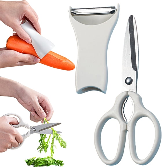 Safeglitz 2-in-1 Kitchen Shears, Heavy Duty Kitchen Scissors with Built-in Vegetable Peeler, Multipurpose Stainless Steel Kitchen Scissors for Meat, Poultry, Vegetables, White (1Set)