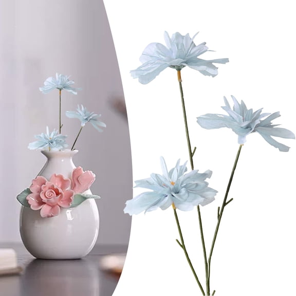 Safeglitz 3-Head Happy Flower Simulation Bouquet, Wedding Hall Decoration & Photography Prop, Vibrant Reusable Artificial Flowers, 12 Inch Stems, Blue Color