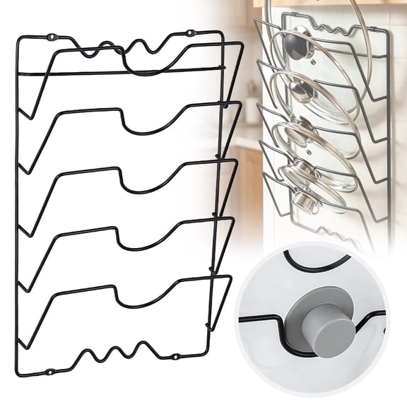 Safeglitz 5-Tier Stainless Steel Pot Lid Organizer for Cabinet Door & Wall, Heavy-Duty Lid Storage Rack with 2 Installation Methods, Space-Saving Holder for Pots, Pans & Woks,Fits Small Kitchens